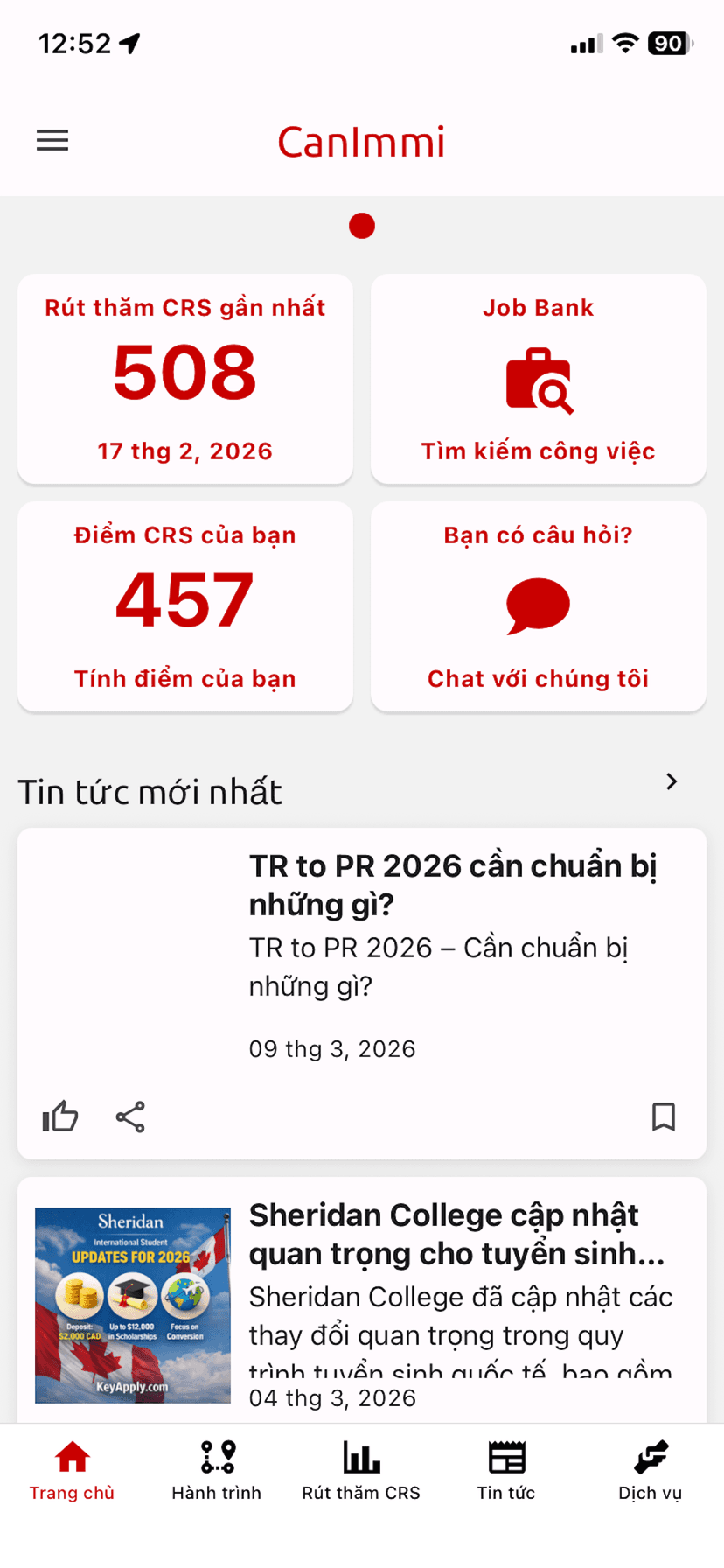 CanImmi App Preview - Home Screen