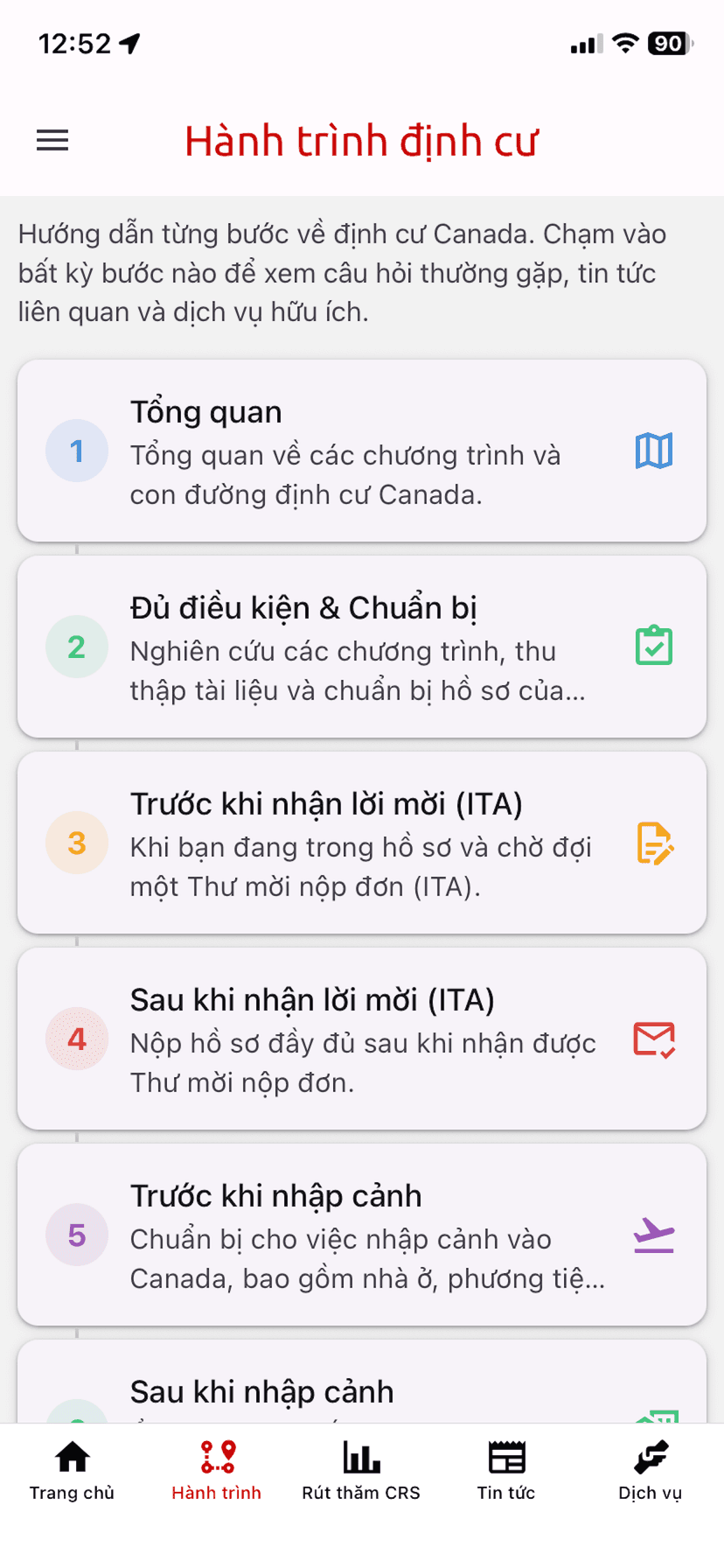 CanImmi App Preview - Journey Screen
